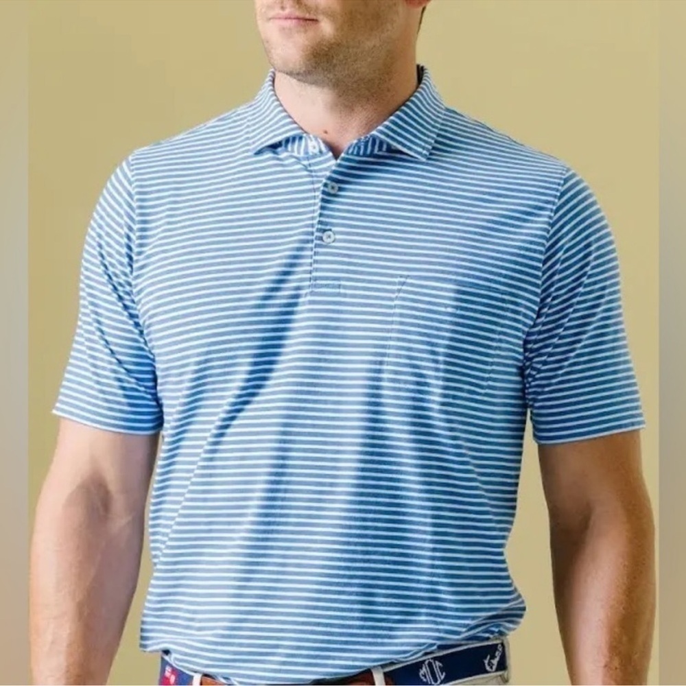 B. Draddy Blue Striped Pima Cotton Polo M